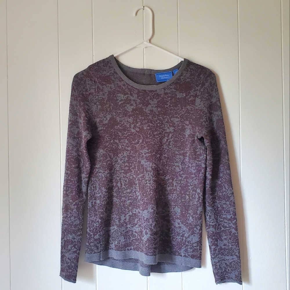 Simply Vera Vera Wang Stretch Sweater in gray and burgundy with metallic threads